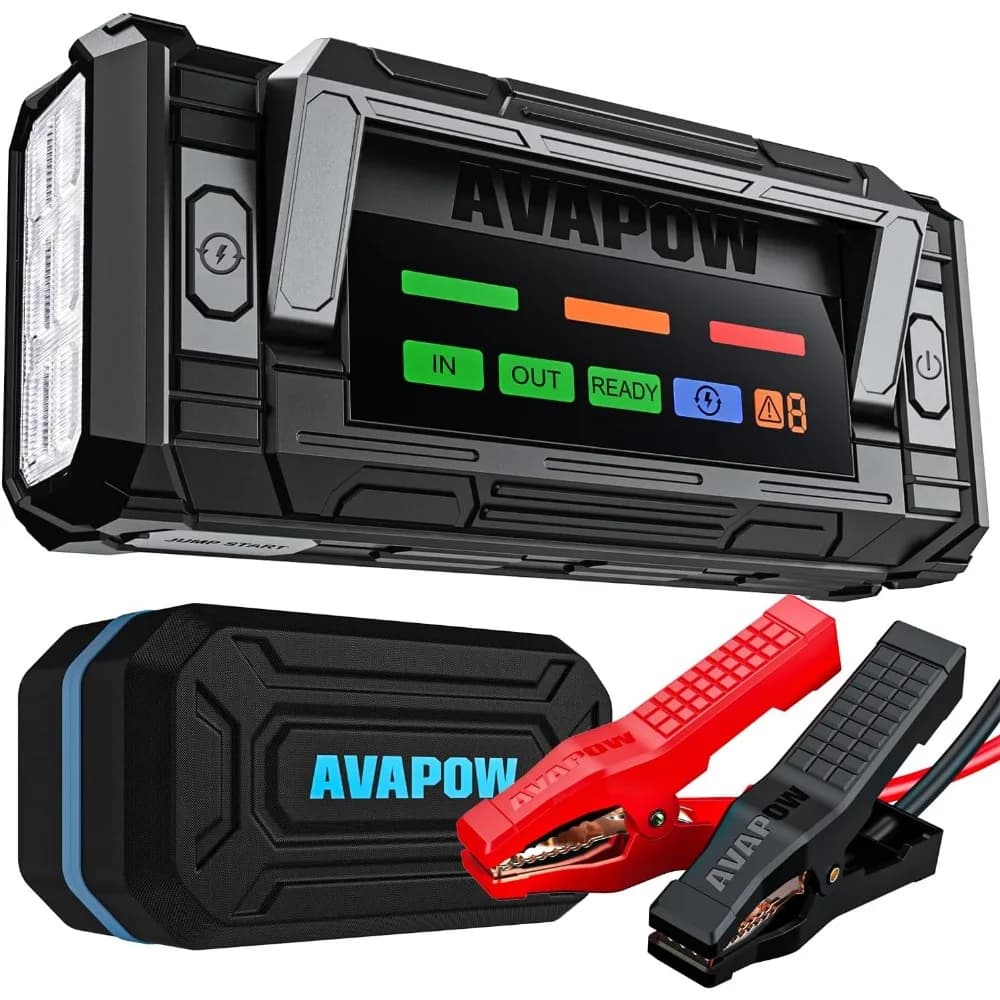 AVAPOW 8000A Avviatore a ponticello portatile con display HD da 4′′ PD 30W Ricarica rapida bidirezionale, scatola di emergenza e batteria per avviamento per auto da 12 V