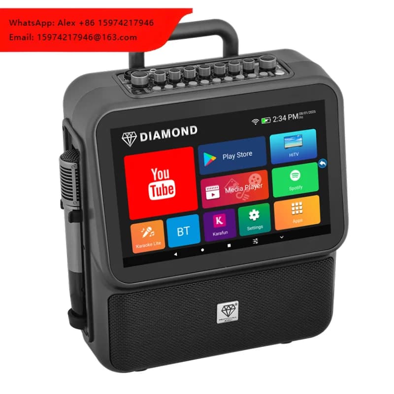 Diamond New Dual 4'' Woofer 2-Way 60W Outdoor Android 12 WiFi 2G 32G Karaoke Singing Machine With 13.3Inch Touch Screen For Kids