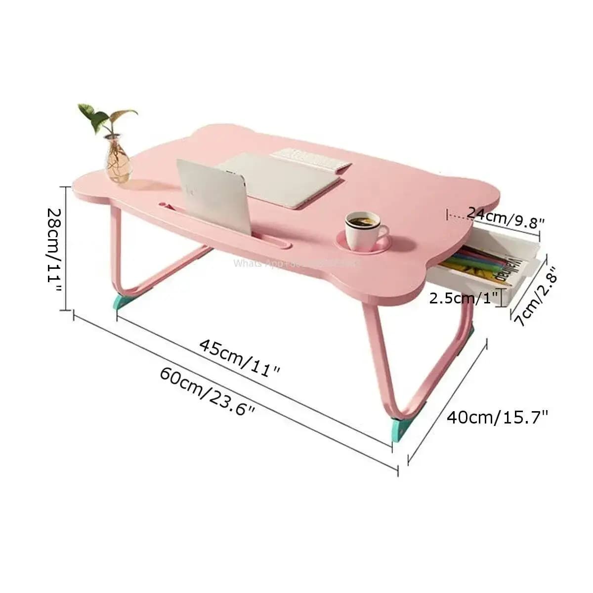 Supporto Pieghevole Portatile per Laptop Rosa, Tavolino da Studio in Legno per Letto e Divano
