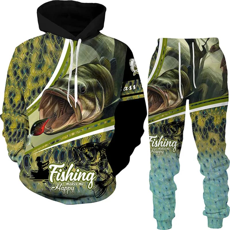 Fish Hunting Camping Camo felpa/set Harajuku 3D stampato manica lunga uomo Animal Hip Hop Streetwear felpa con cappuccio abbigliamento per bambini