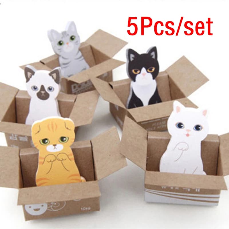 5 pz/set Pubblicato Note Appiccicose Blocco Note Cute Cat Memo Pad Segnalibro Annotazione Libri Pagina Marker Memo Adesivo Scuola di Cancelleria