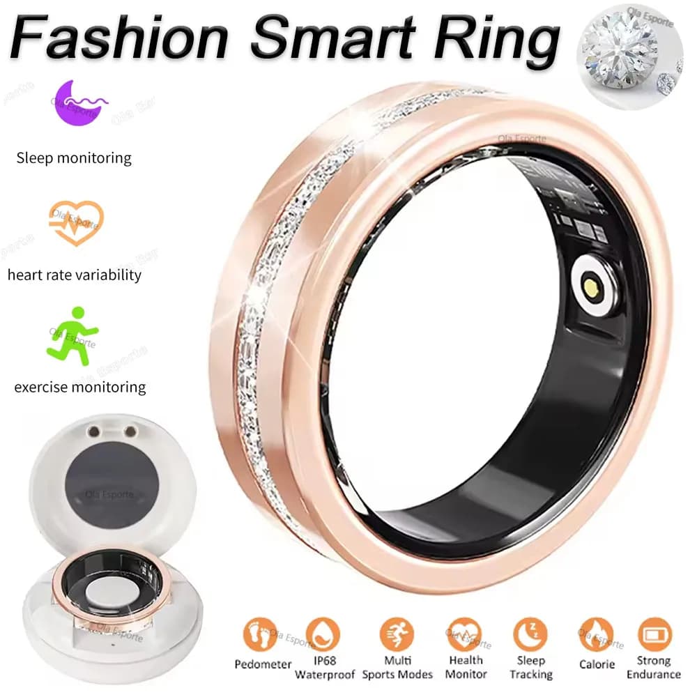 2025 Nuovo Smart Ring Lady Frequenza cardiaca Monitor della salute del sonno Rilevamento del ciclo mestruale IP68 Anelli sportivi di moda impermeabili Donna Uomo