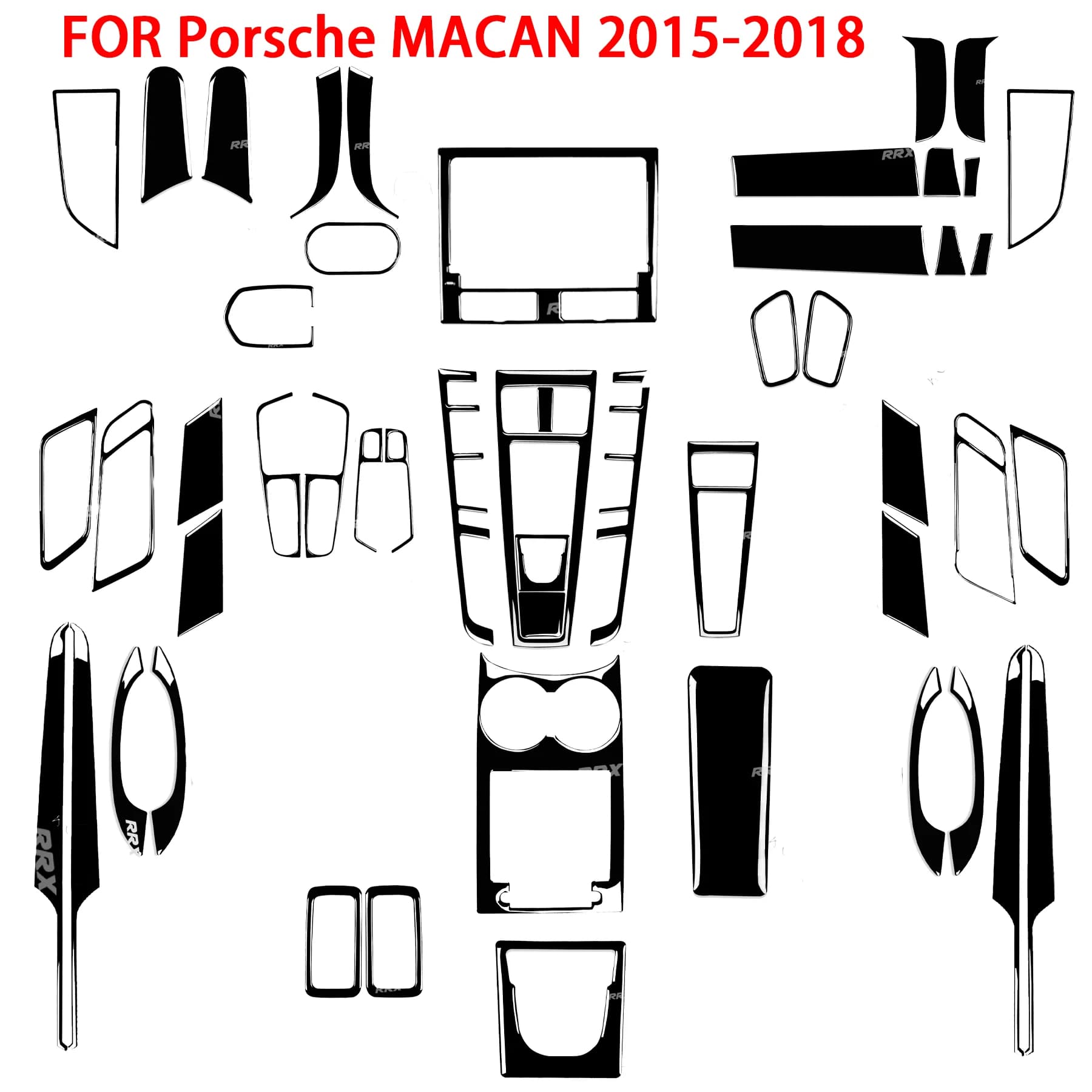 For Porsche Macan 2014-2021 Real Carbon Fiber Piano Black Sticker Full Set Dashboard Door Trim Cover Car Inside Decorative Acces