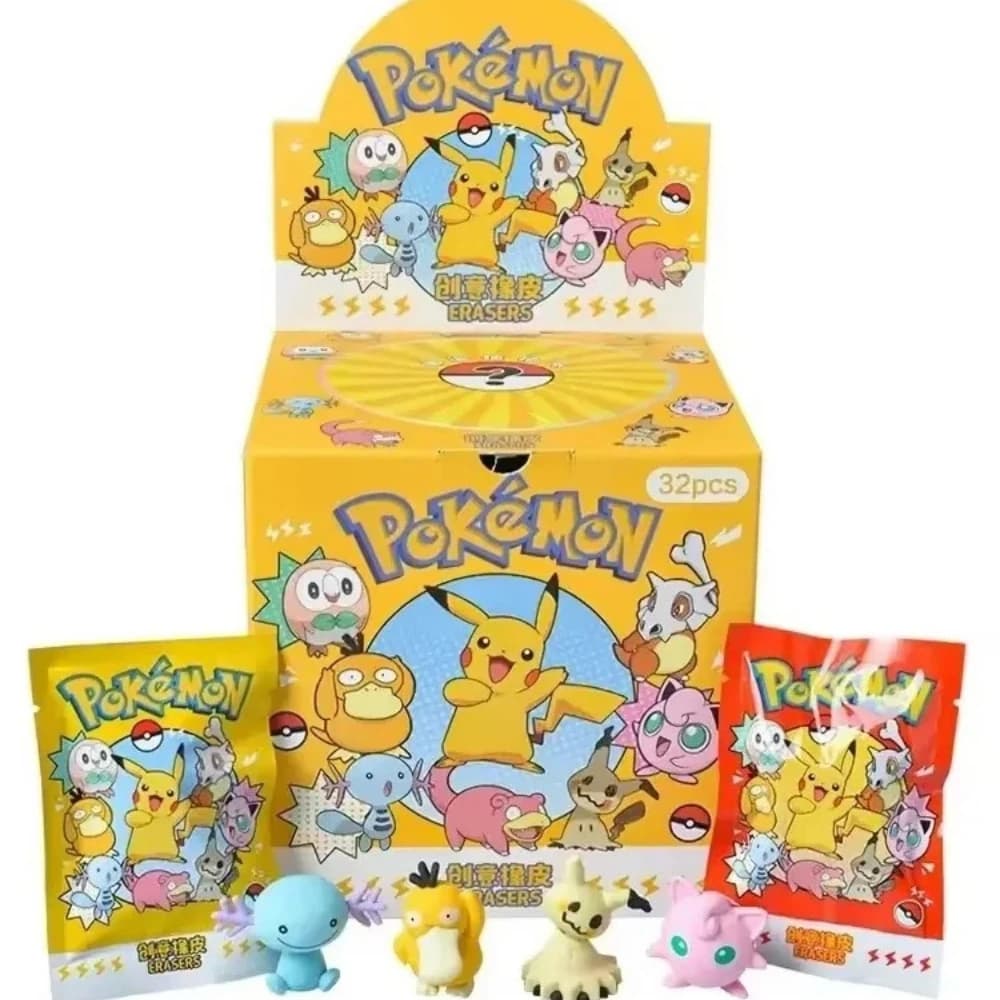 New Hot 32Pcs Pokemon Pikachu Mystery Eraser Blind Bags Surprise Collectible Erasers Cute Cartoon Stationery for Prizes Toy