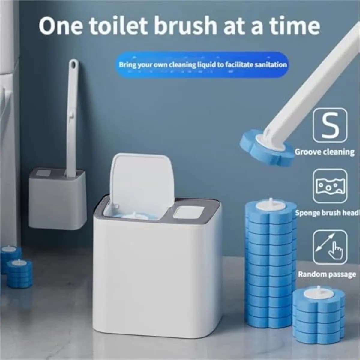 Scopino per WC usa e getta, detergente per WC usa e getta, pulizia potente, manico esteso per detergenti per WC