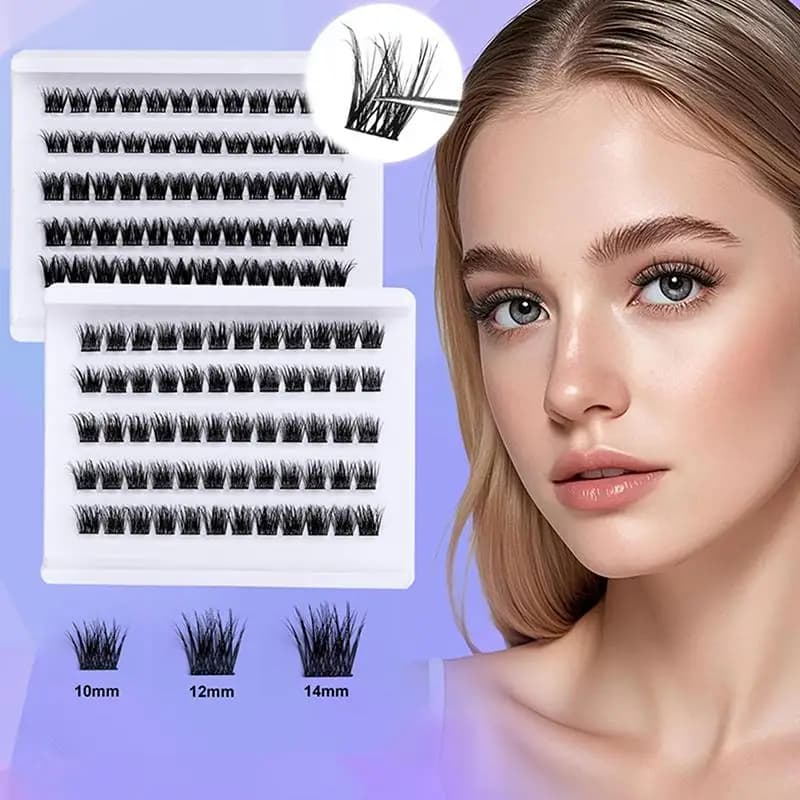 Extension ciglia fai da te, ciglia finte a ciuffetti individuali 10-14mm, spesse, ricce e voluminose per migliorare il trucco degli occhi