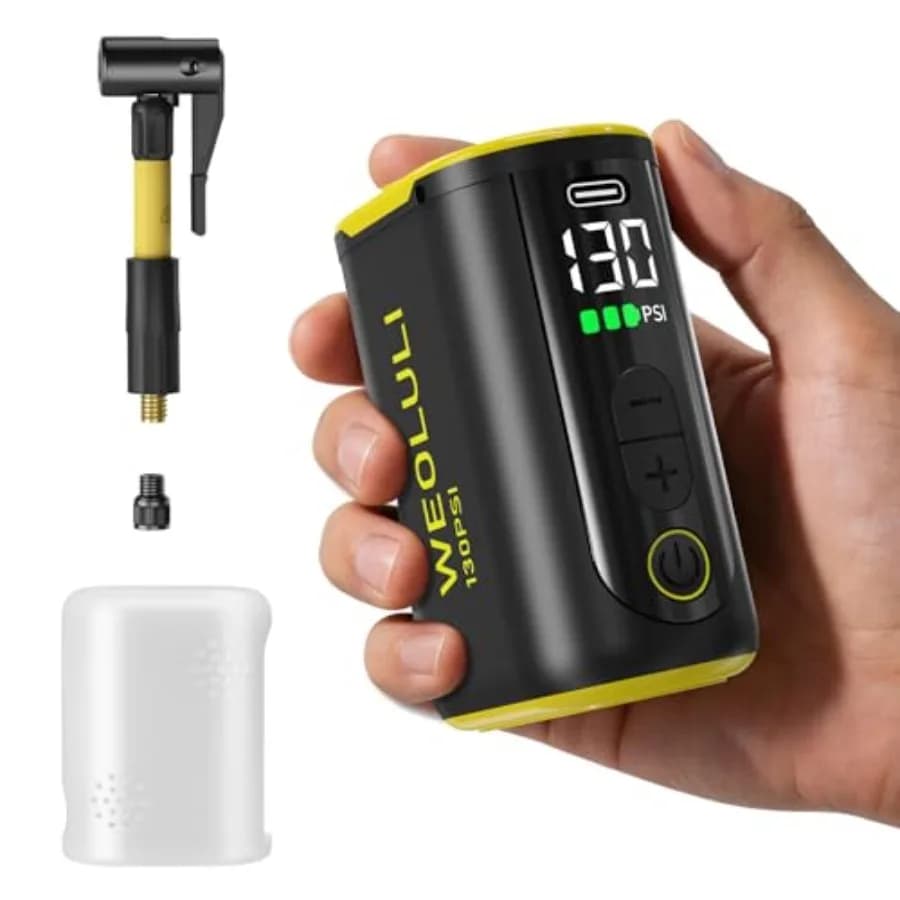 Pompa Elettrica per Bicicletta, Mini Pompa Portatile 130 PSI con Manometro Digitale e Spegnimento Automatico per Valvole Presta e Schrader
