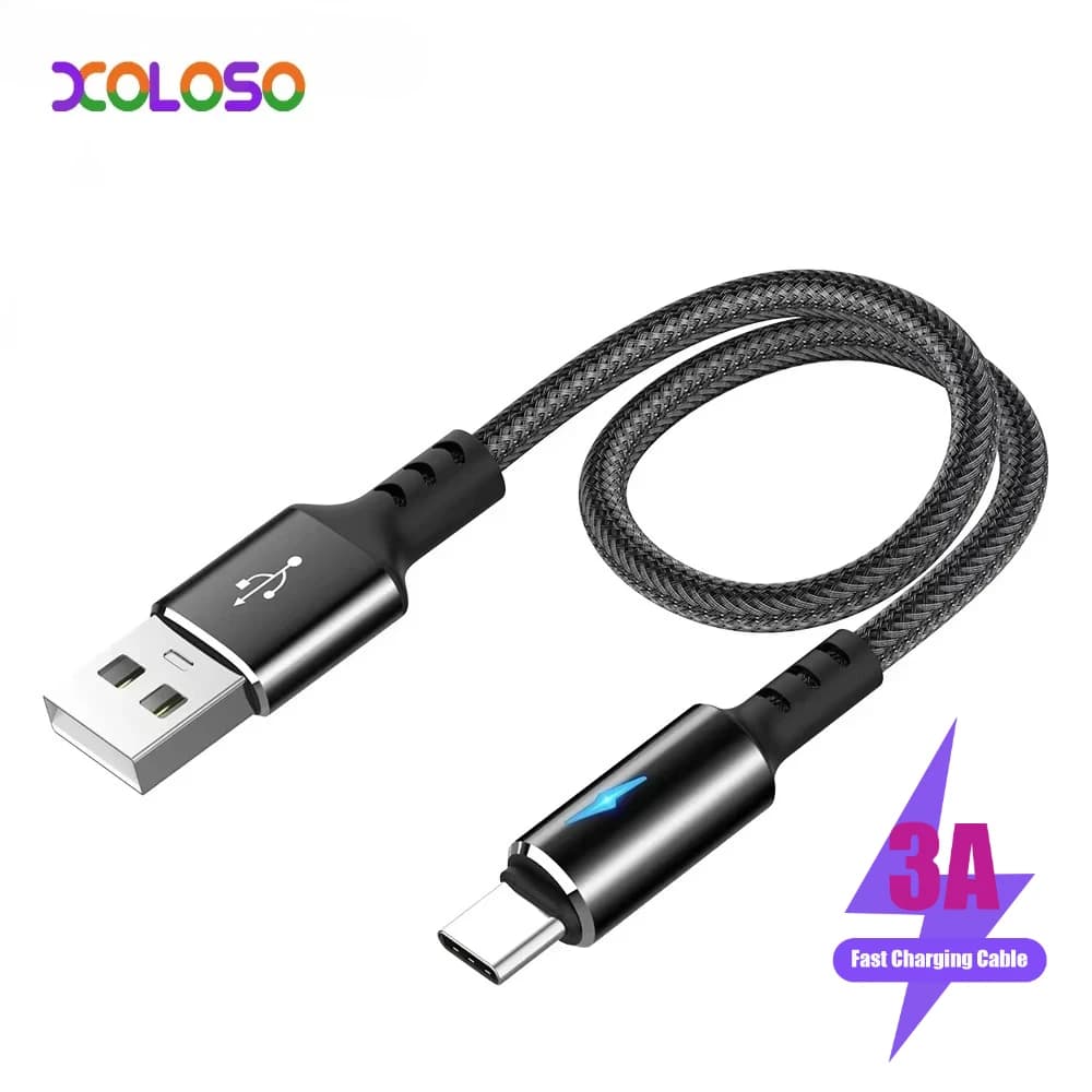 Compact USB C to USB A Charging&Data Cable 3A Cord Wire 25cm Short Cord,Nylon and Aluminum Alloy Material