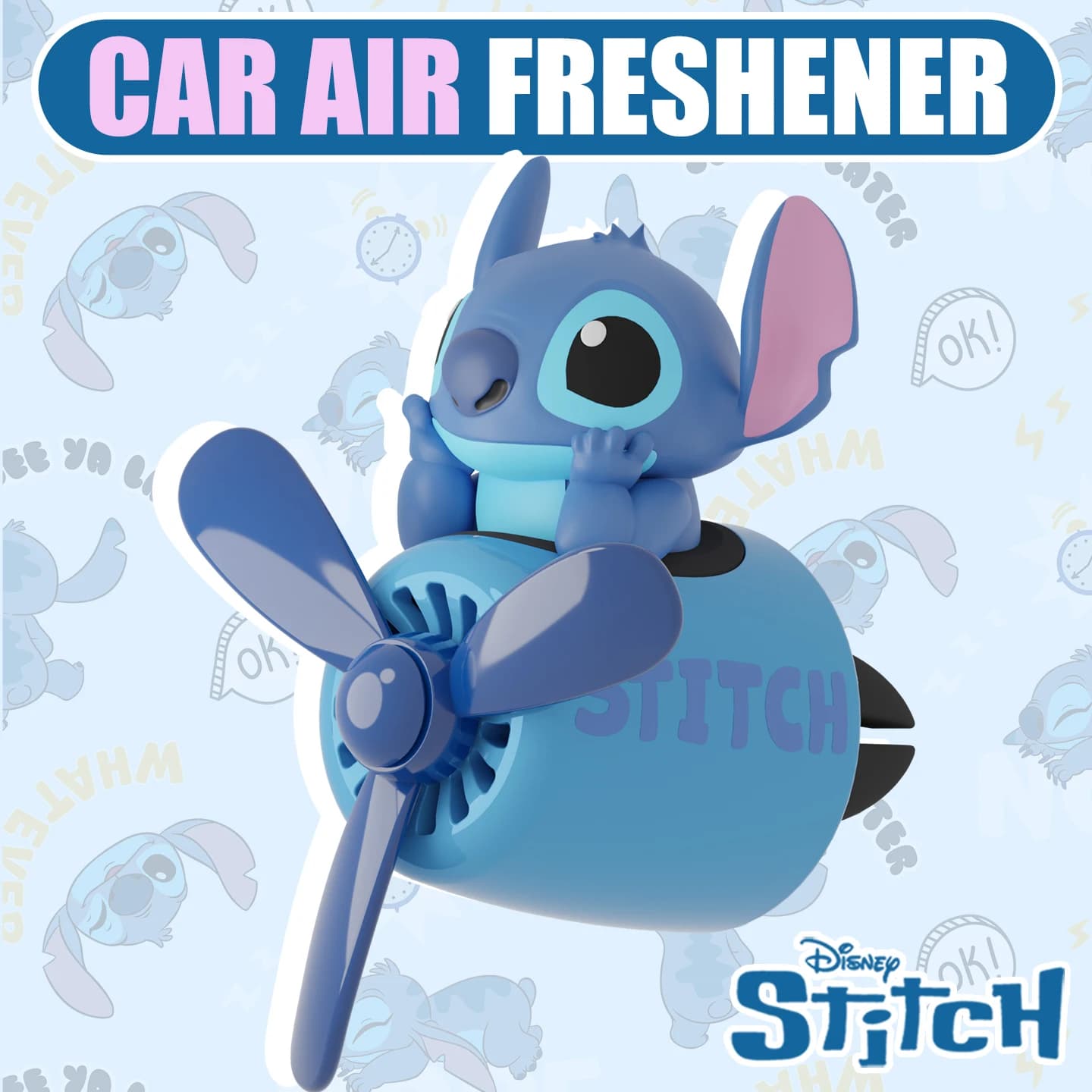 Deodorant for cars Disney Stitch Pilot, revolving airplane-shaped accessory, interior decoration, fragrance diffuser.