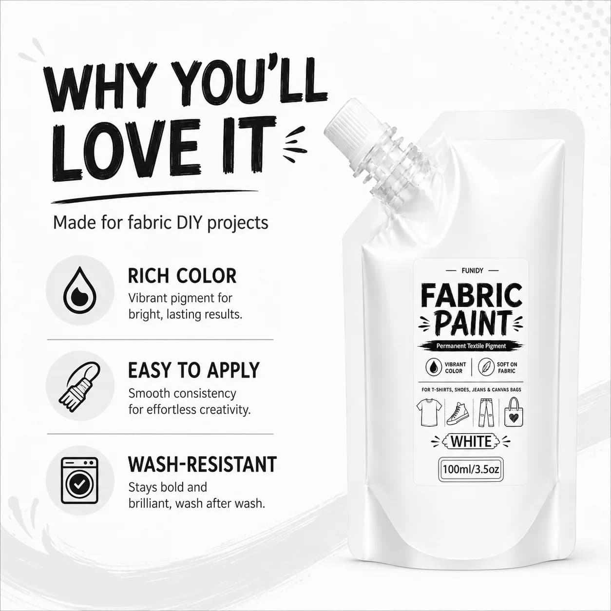 white Color Fabric Painting Set , Permanent Fabric Paint for Clothes, Furniture Upholstery, Shoes & Bags