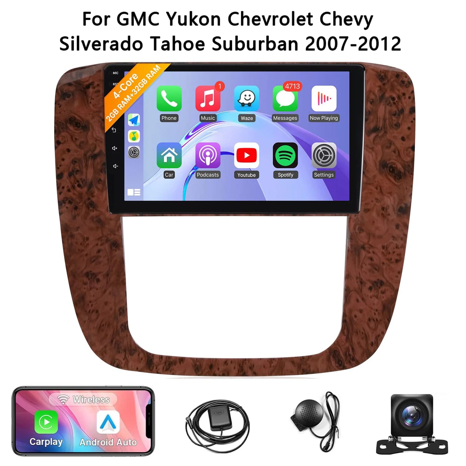 9 inch wireless touchscreen radio for GMC Yukon Chevrolet Chevy Silverado Tahoe Suburban 2007-2012 with backup camera