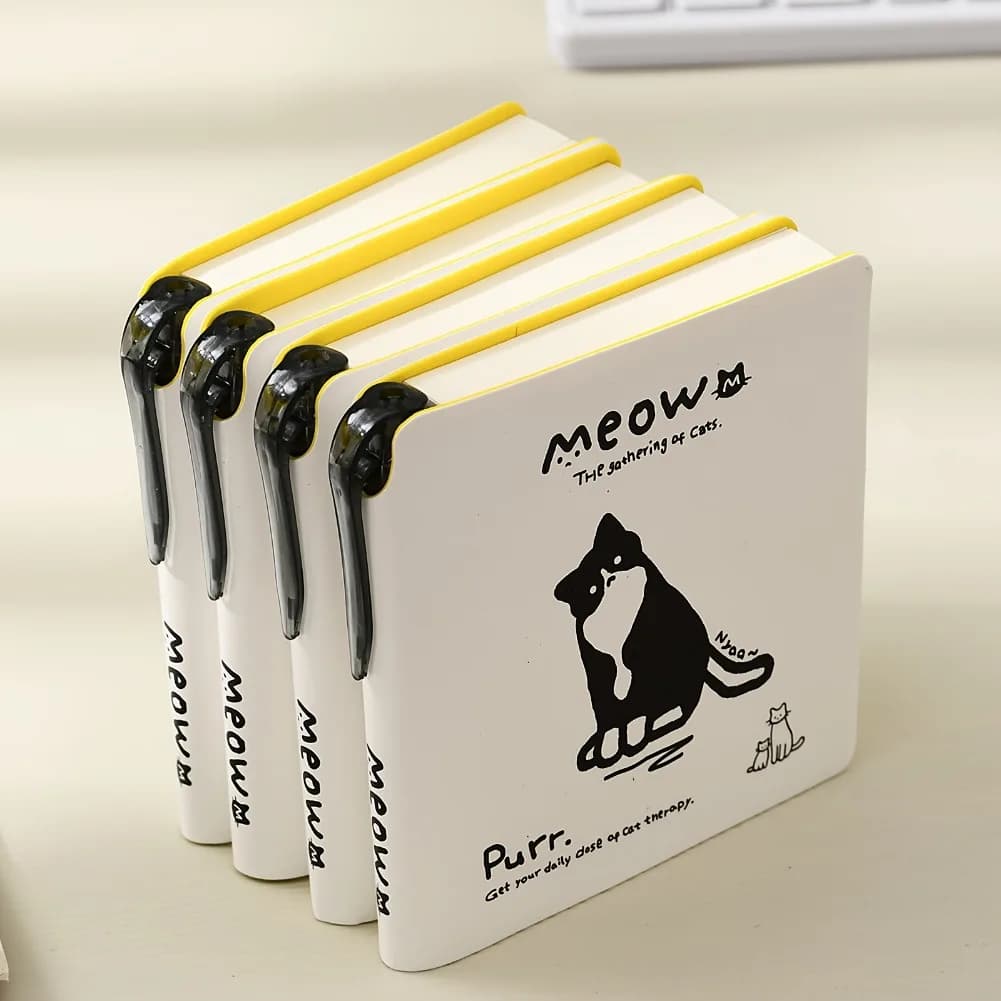 Cute Cat Doodle Notebook 224 Pages Pocket Soft Faux Leather Blank Binder Sketchbook Travel Journal School Office Stationery Gift