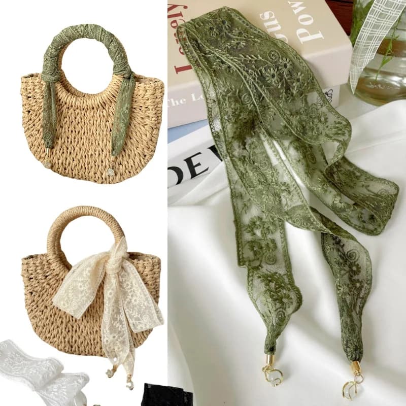 Green Lace Scarf Long Ribbon Professional Handle Decoration Hair Band Scarf Shoulder Cover Spring Autumn Season Fly Blue Valley
