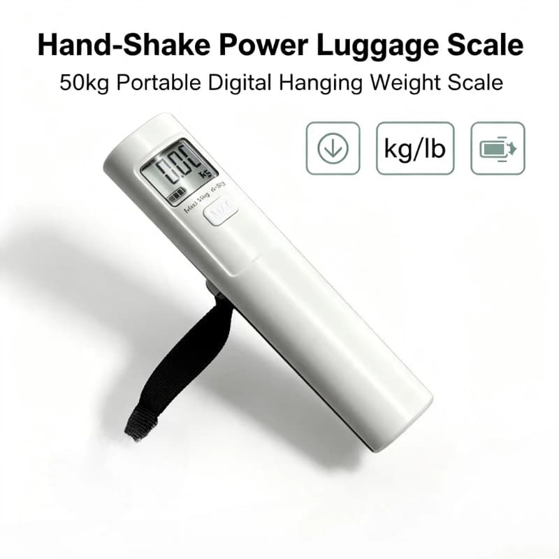 Hand -shake Power Generation 50kg Portable Manual Digital Hanging Luggage Weight Scale No Need Battery