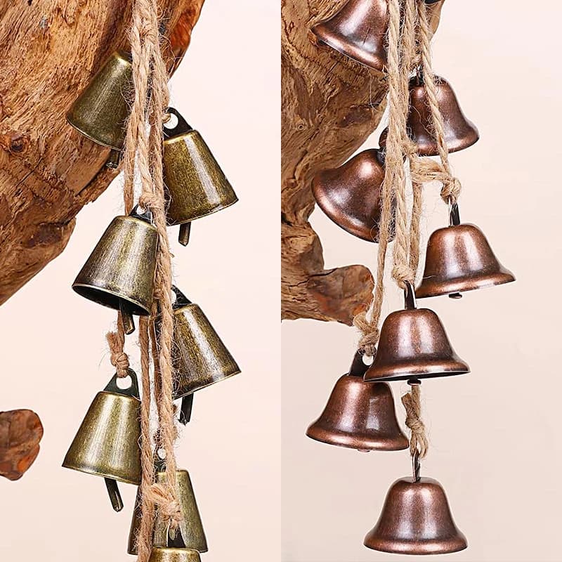 Household 42cm Hemp Rope Christmas Bell String Handcraft Wind Chime With Bronze Bell Pendant Holiday Wall Hanging