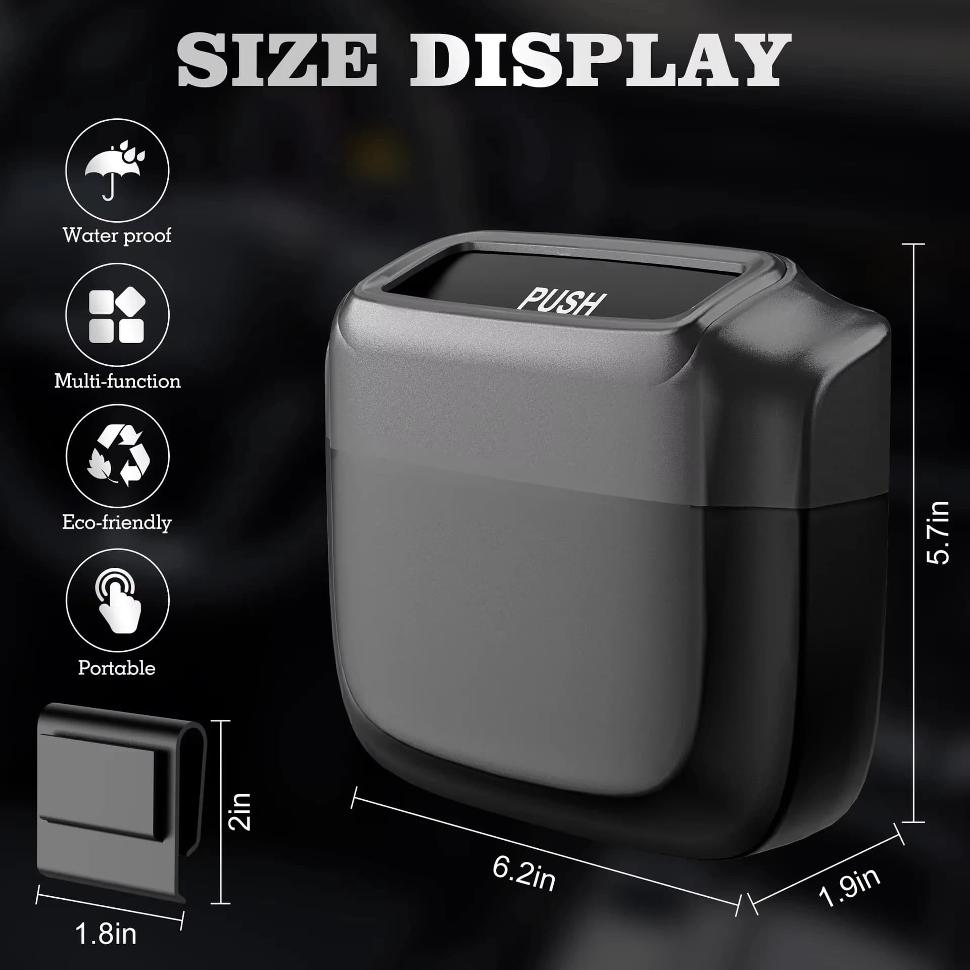 Cestino per auto da appendere con coperchio a pressione, mini contenitore per rifiuti con porta sacchetti, accessorio per interni auto per auto, camion, SUV