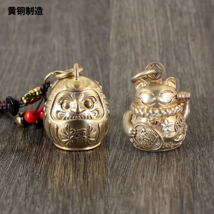 Dharma Lucky Cat Bell Brass Pendant Pendant Retro Chinese Style Keychain Accessories Pendant Tibetan Wenwan