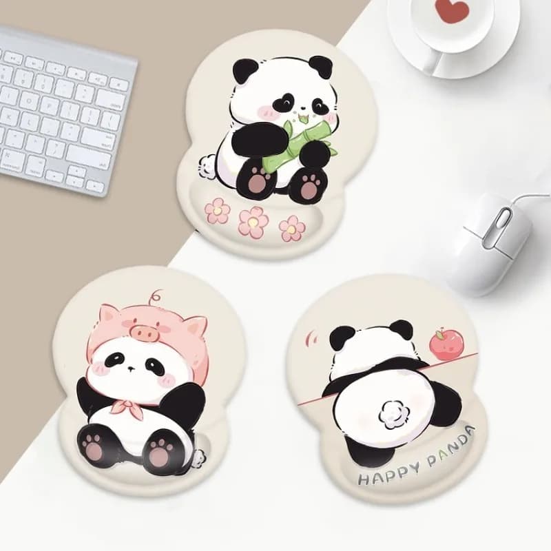Simpatico tappetino per mouse da polso per donna, antiscivolo, poggiapolsi da ufficio, cuscino in gomma a forma di panda per tastiera, per lavoratori d'ufficio