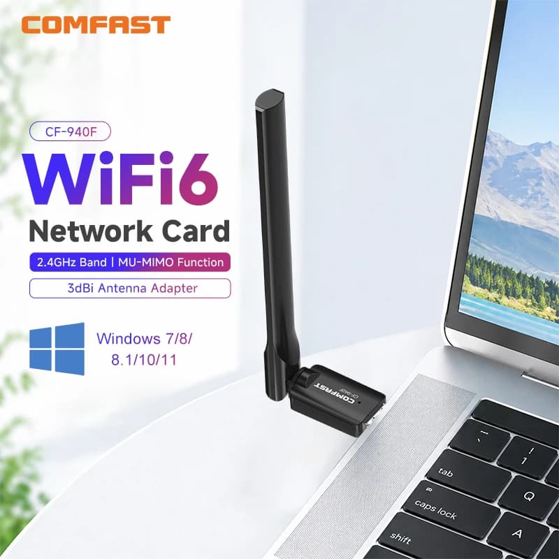 Adattatore WiFi Comfast 287Mbps 2.4G con Antenna 3dBi, Dongle USB WiFi6 AX300 802.11ax, Scheda di Rete Wireless per PC e Laptop - Senza Driver