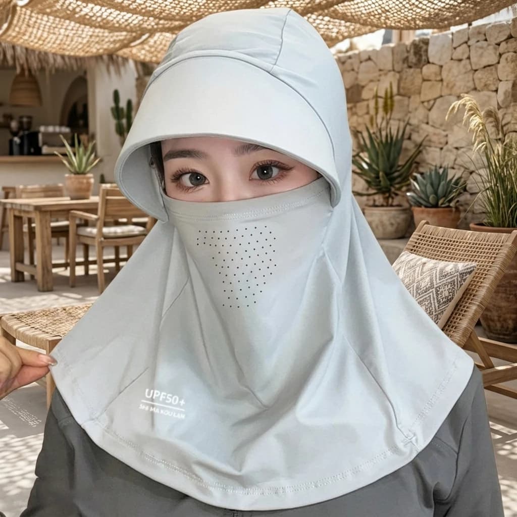 Ice Silk Sun Hats Visor With Wide Brim UPF50 Plus UV Protection Neck Cover Detachable Face Mask for Women Hiking Beach