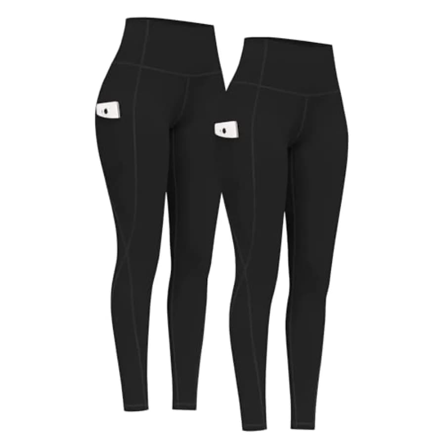 PHISOCKAT Confezione da 2 pantaloni da yoga a vita alta con tasche, leggings modellanti, leggings da yoga elasticizzati in 4 direzioni