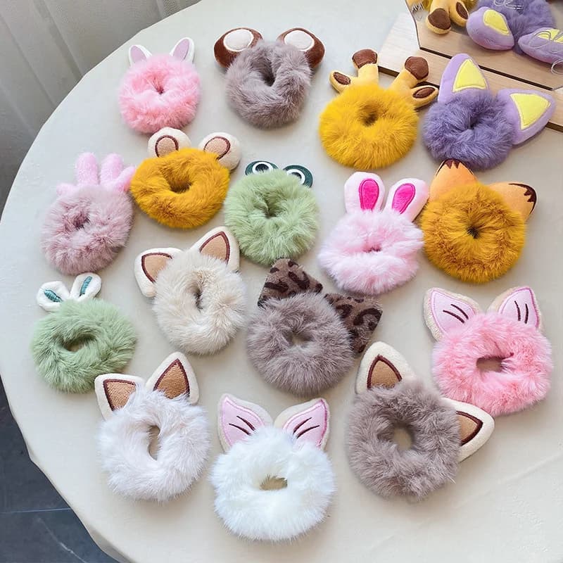 1 pz ragazza accessori per capelli stile peluche tridimensionale orecchie di coniglio donne carino piccola polpetta stile capelli corda elastica per capelli