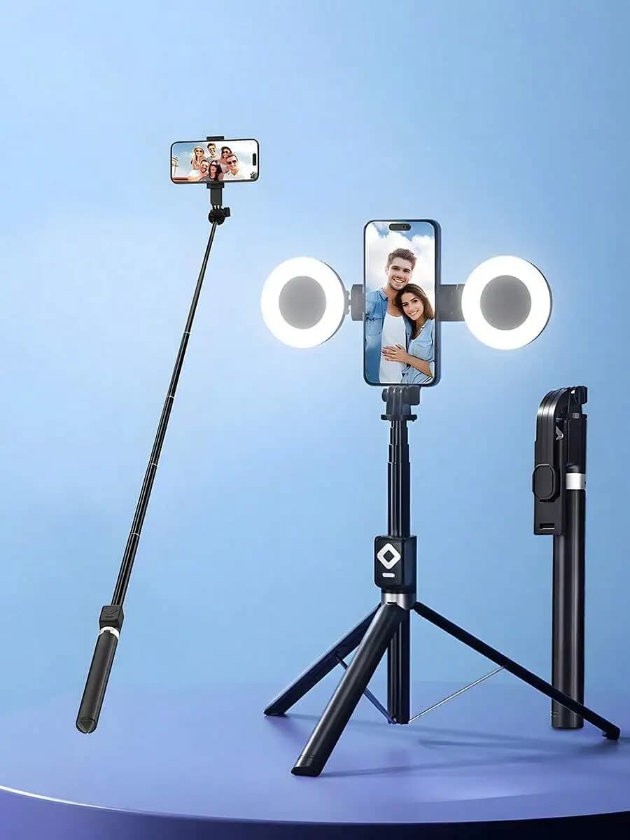 6 In 1 Selfie Stick With Fill Light Tripod Wireless Remote Bluetooth Camera Control For iPhone Android