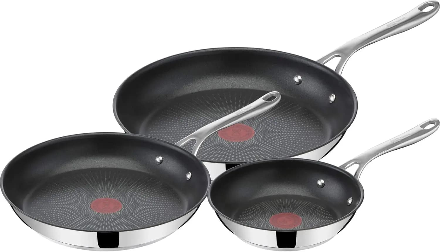 Set of 3 Stainless Steel Plates (20/24/28cm) with Heat Indicator, Compatible with Induction and Dishwasher Washing Machines