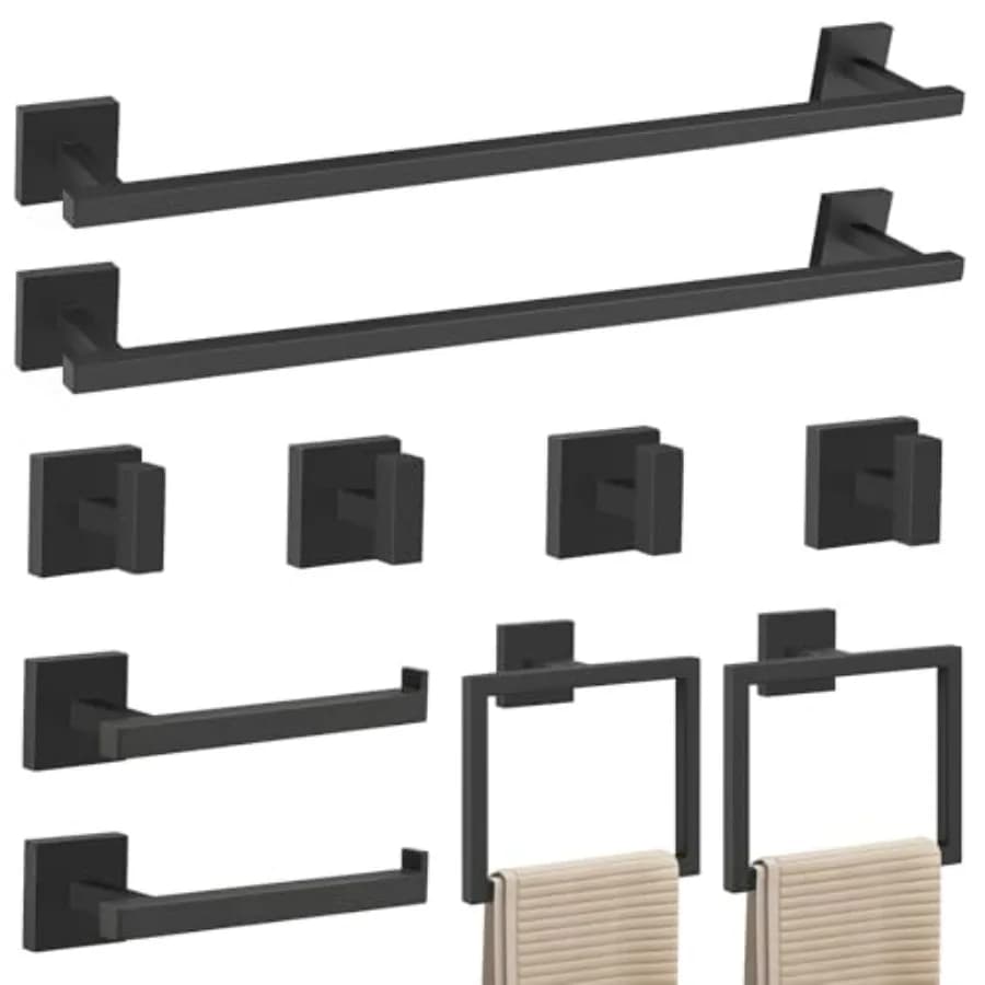 Set di portasciugamani da bagno in acciaio inossidabile nero opaco, 10 accessori da parete tra cui un portasciugamani da 23,6 pollici