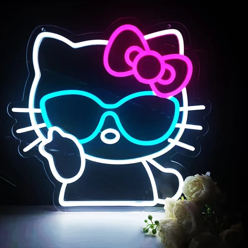 Hello Kitty LED Neon Light Bow USB Powered Dimmable Kawaii Night Lamp for Girls Room Anime Decor Cute Gift for Kids Birthday
