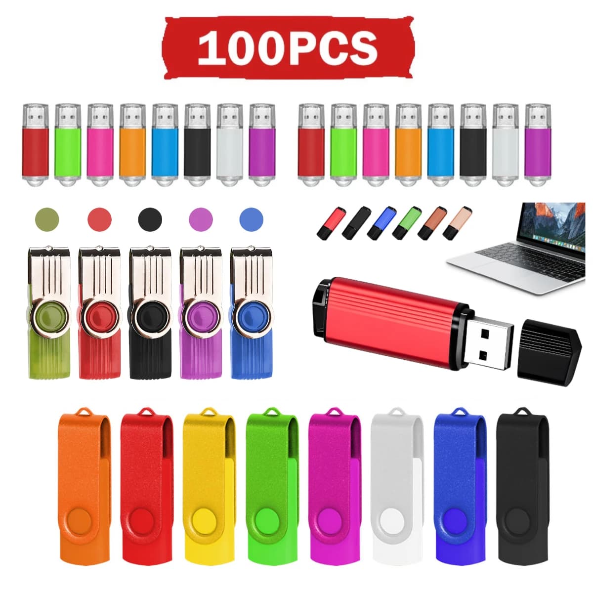 Lotto da 100 Pen Drive USB da 128GB, 64GB, 32GB, 16GB, 8GB, 4GB, con logo personalizzabile gratuito, all'ingrosso, in metallo viola, per computer