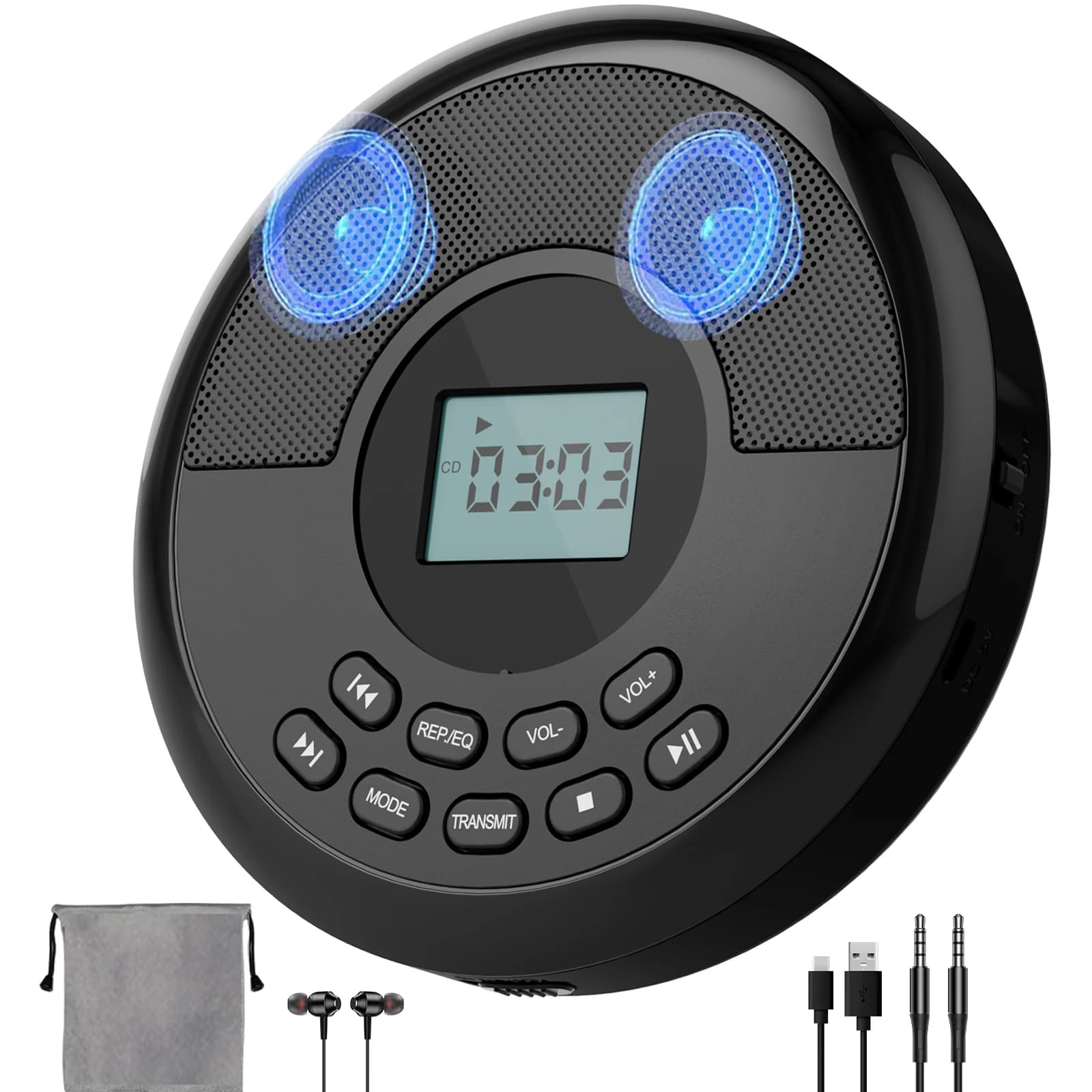 Walkman per cd portatile con lettore cd per trasimitazione Bluetooth portatile con altoparlanti e auricolari discman ricaricabile con USB