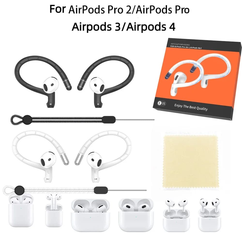 Ganci auricolari in filo metallico anti-smarrimento con cordino per AirPods Pro 1/2 4/3, supporto sportivo sicuro per AirPods Series