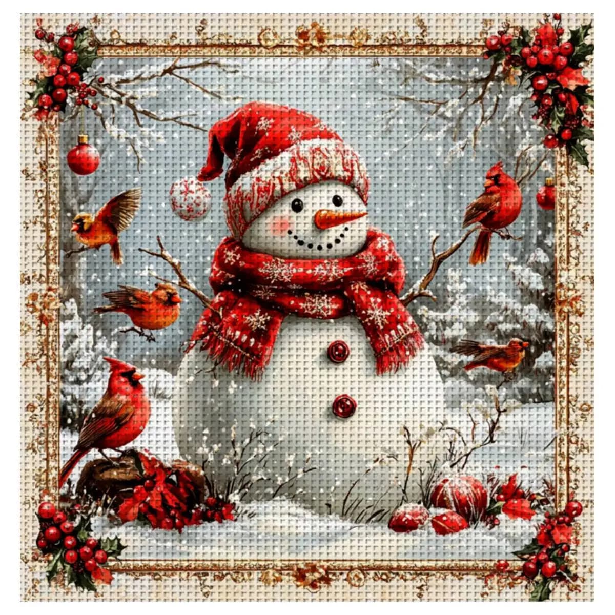 1 pz 30X30 CM/11.8 pollici Pupazzo di Neve timbrato kit punto croce kit FAI DA TE 11CT/14CT FAI DA TE Set Ricamato FAI DA TE Punto Croce set ricamo completo