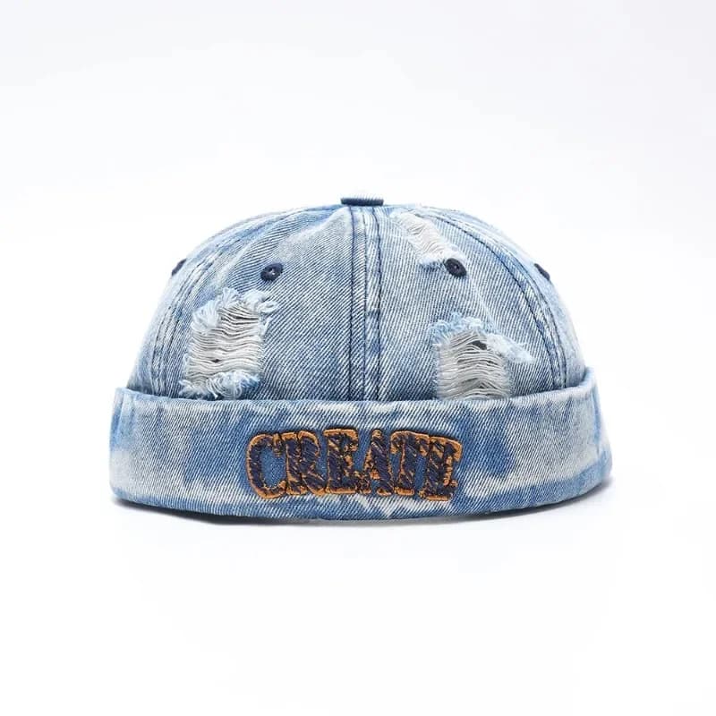 New Bocca Retro Denim Docker Cap Splicing Style Brimless Caps Without Visors Beanie Hat Hats Adjustable Street Cool Vintage