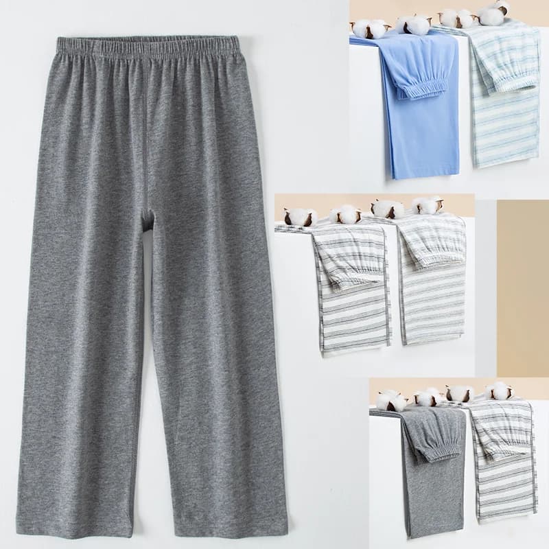Spring Autumn New Pure Cotton Boys Summer For Children's Pajama Loose Pants Girls' Nine-point Pants Thin Medium Home Pants Boys