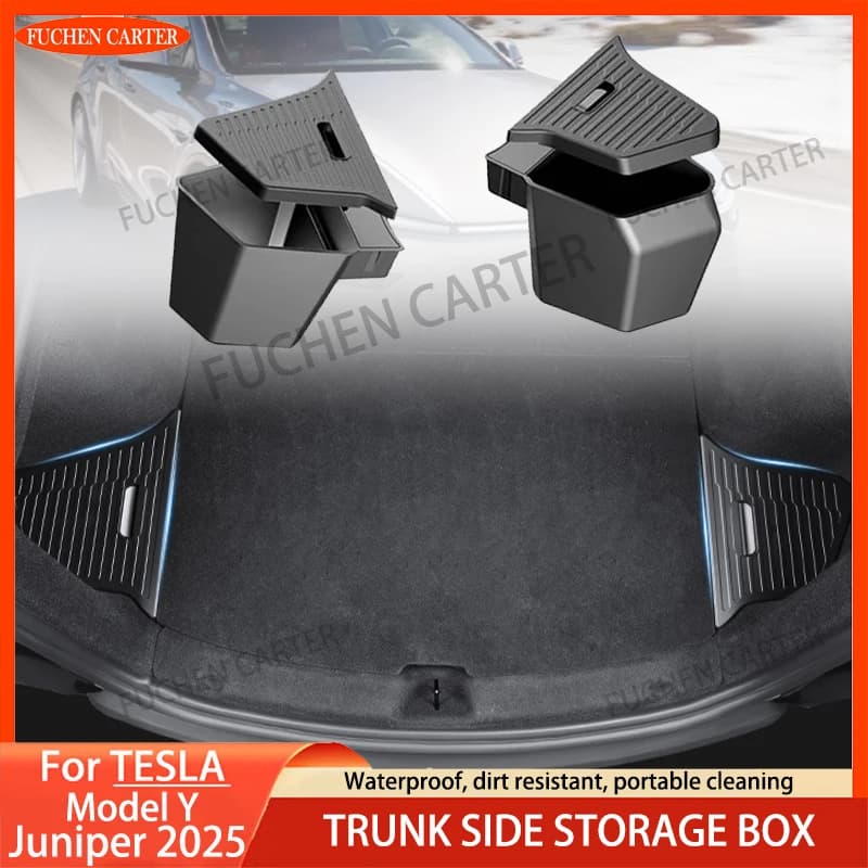 Per Tesla Modello Y Juniper Tronco Organizzatore Scatola di Immagazzinaggio Laterale Boot Organizer Floccato TPE Zerbino Anti-sporco 2025 Auto Accessori Da Viaggio