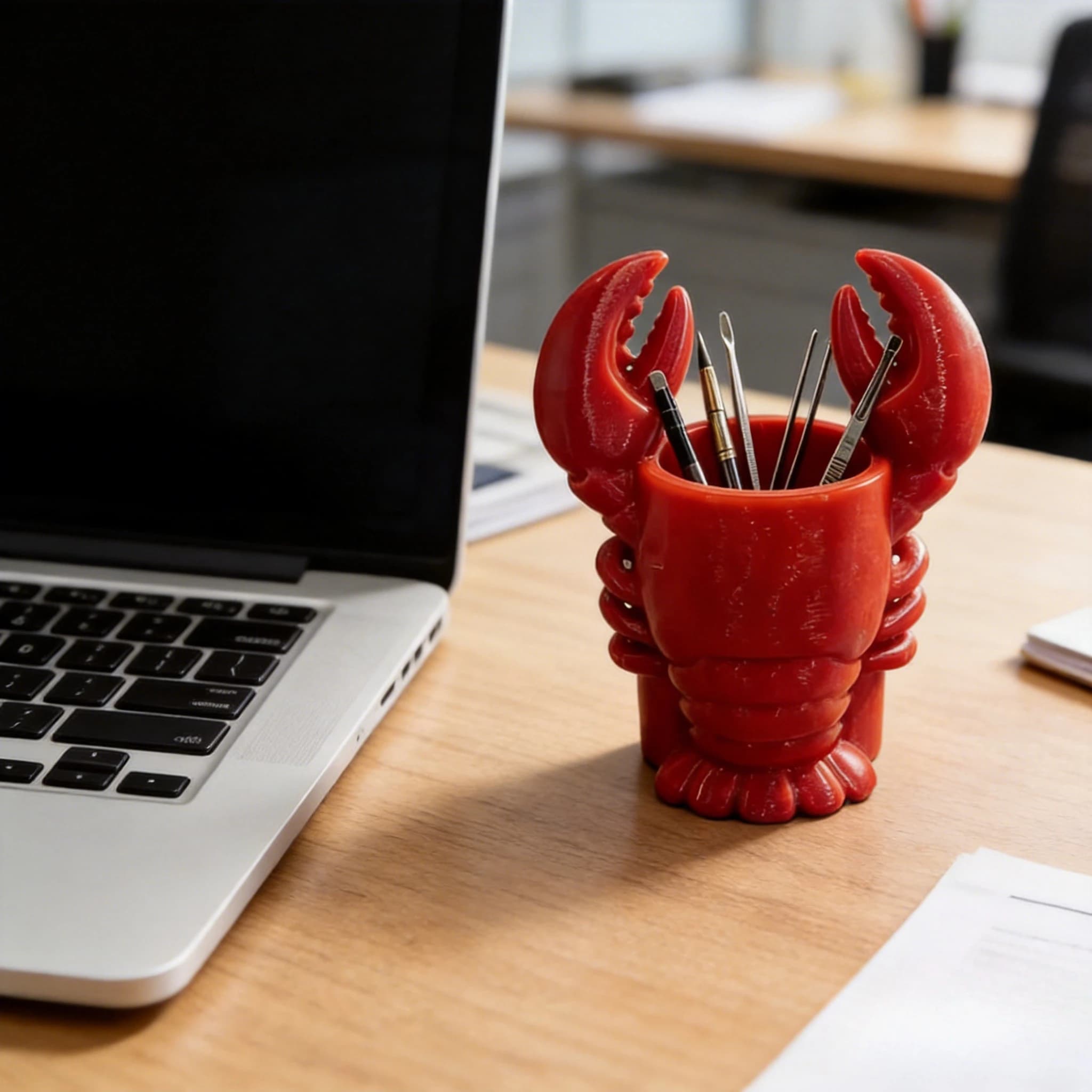 Desk Organizer Lobster Shape Pen Holder Red Novelty Figurine Office Desktop Decor Gift for Him Her Small Sculpture 3D Ornament