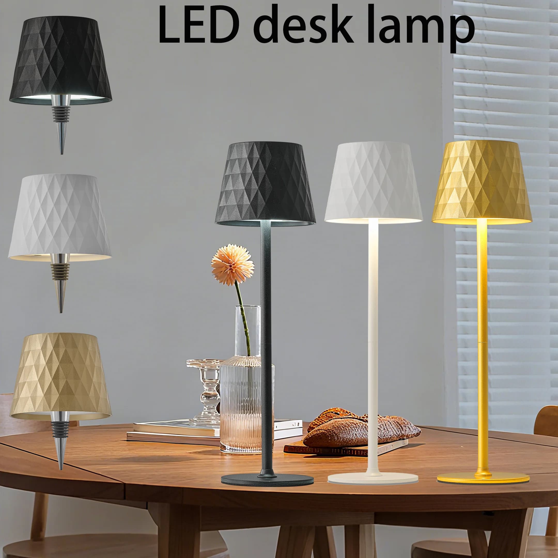 Lampada da tavolo a LED alta a forma di diamante senza fili, ricarica USB, controllo touch, regolazione continua a tre colori, design portatile, adatta per illuminazione ambientale, ristoranti, camere da letto, bar, illuminazione per feste, luci notturne, illuminazione ambientale, luci per la camera da letto, luci decorative per caffè - Lampada regalo