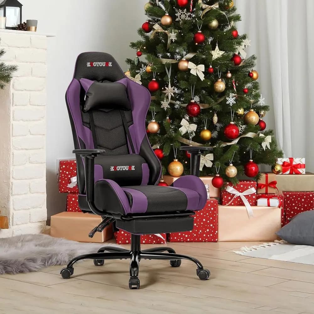 Sedia da Gaming Stile Racing con Poggiapiedi, Sedia da Scrivania con Schienale Alto, Poltrona Reclinabile con Supporto Lombare e Cuscino