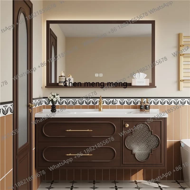 Mobile Bagno di Lusso con Specchio Intelligente e Vano Interno, Design Giapponese Marrone, Salvaspazio
