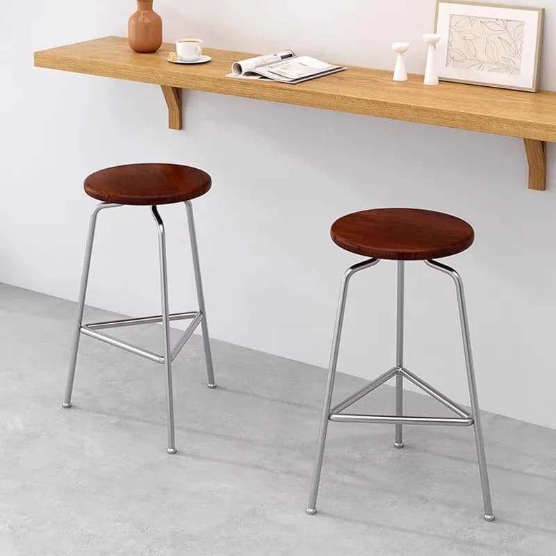 Sgabello da bar nordico con sedile in legno | Poggiapiedi in ferro antico Sedia da bancone rotonda moderna Mobili per bar e ristoranti