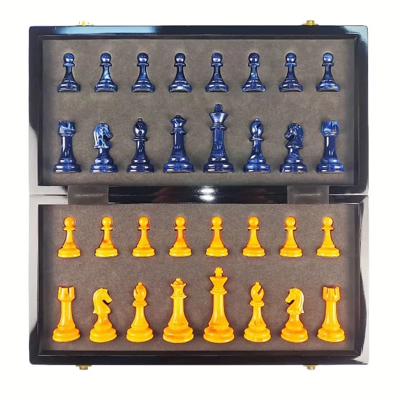 Set di scacchi pieghevoli in legno da 15 pollici - Tabellone lucido con pezzi simili a giada per giochi da tavolo