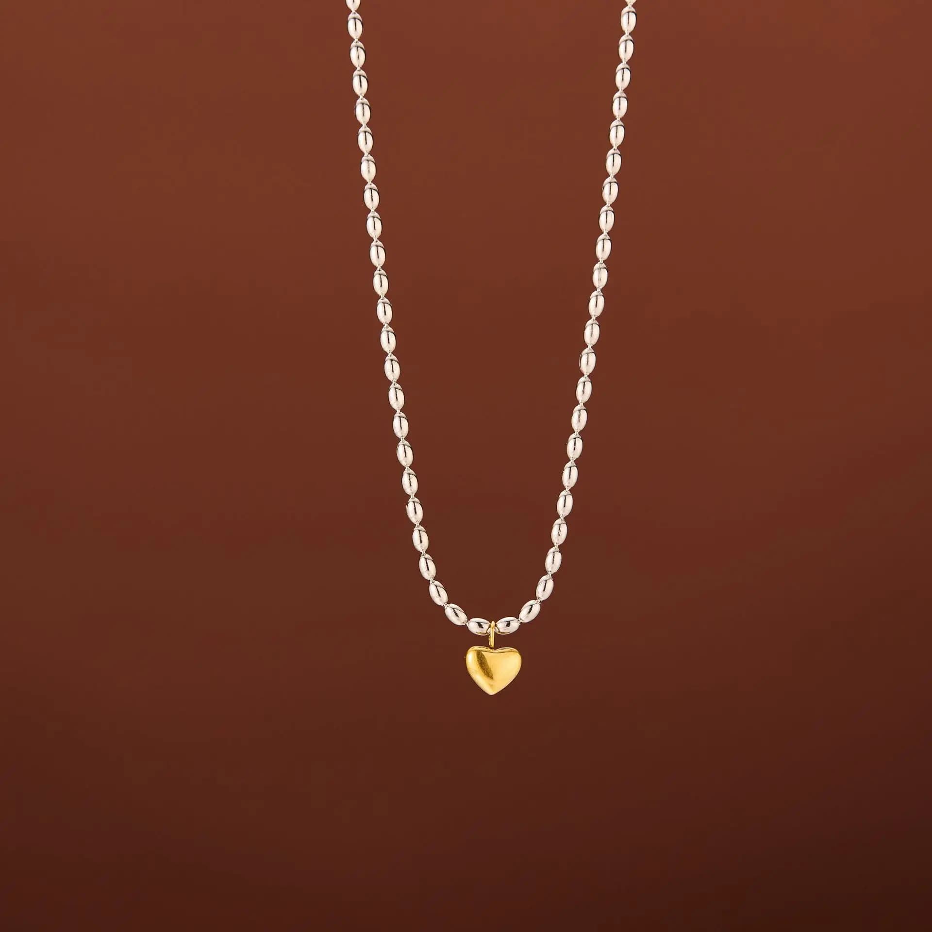 Titanium Steel Chain Double Color Cute Heart Pendant Necklace for Women Fashion Girls Jewelry Wedding Party Gift Hypoallergenic