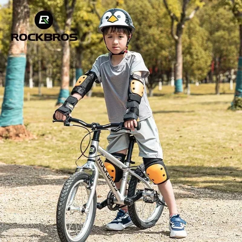 ROCKBROS 6 Pz/set Bambini Ginocchiere Set Sport All'aria Aperta Equipaggiamento Protettivo Ginocchiere Gomitiere Polsi Guardie Ciclismo Pattinaggio A Rotelle