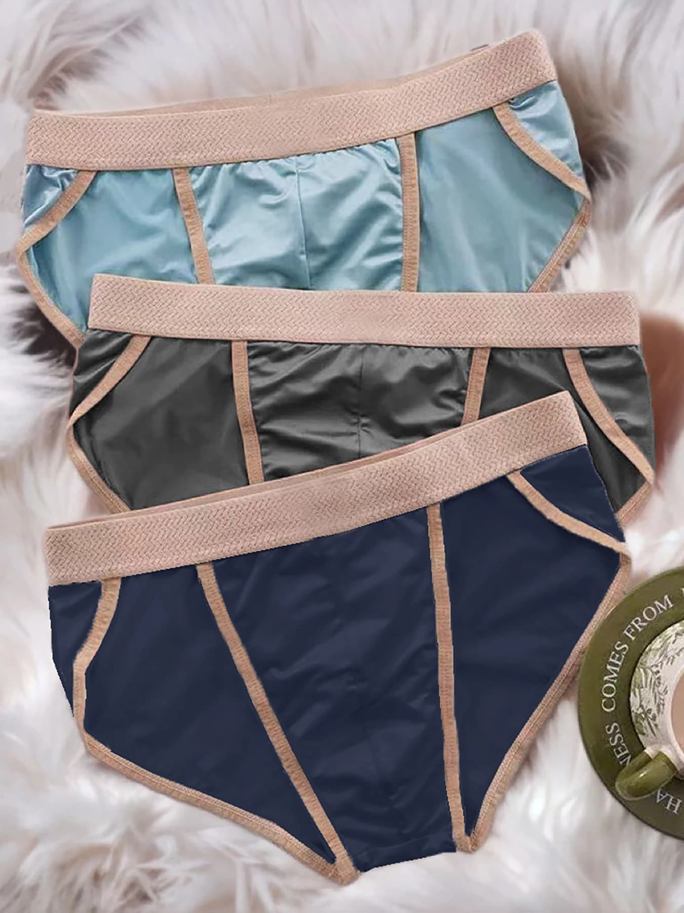 Slip da uomo in quattro pezzi, 3 pezzi - Design semplice - Tessuti di seta - Fresco e traspirante - Intimo da uomo con fondo piatto