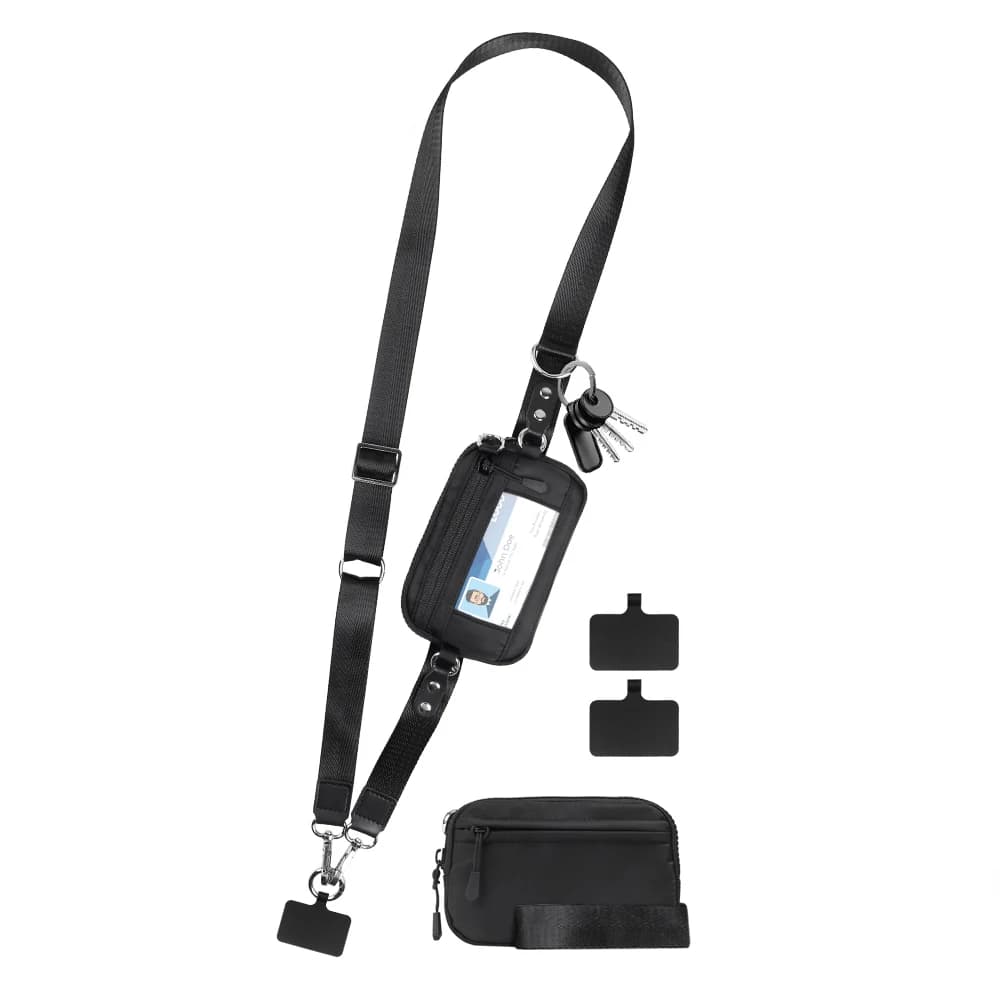 Cinghia Clip and Go per Telefono con Portafoglio, Lanyard per Telefono Crossbody, Portafoglio da Polso RFID Regolabile e Staccabile con Finestra ID