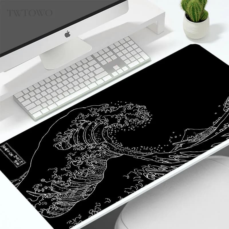 Tappetino per mouse Gamer Tappetino per mouse Great Wave XL in bianco e nero Tappetino per tastiera meccanica XXL Tappeto antiscivolo Tappetini per mouse in gomma naturale
