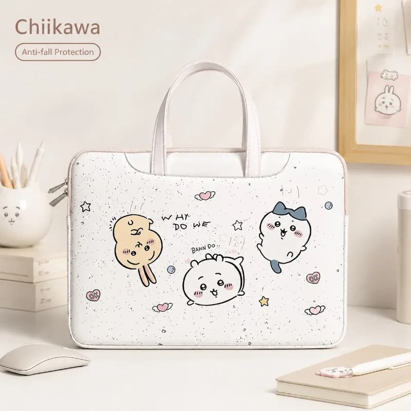 Borsa per Laptop Kawaii Chiikawa in Pelle PU Impermeabile, Custodia Antiurto con Tracolla, Portatile per Ufficio e Pendolarismo