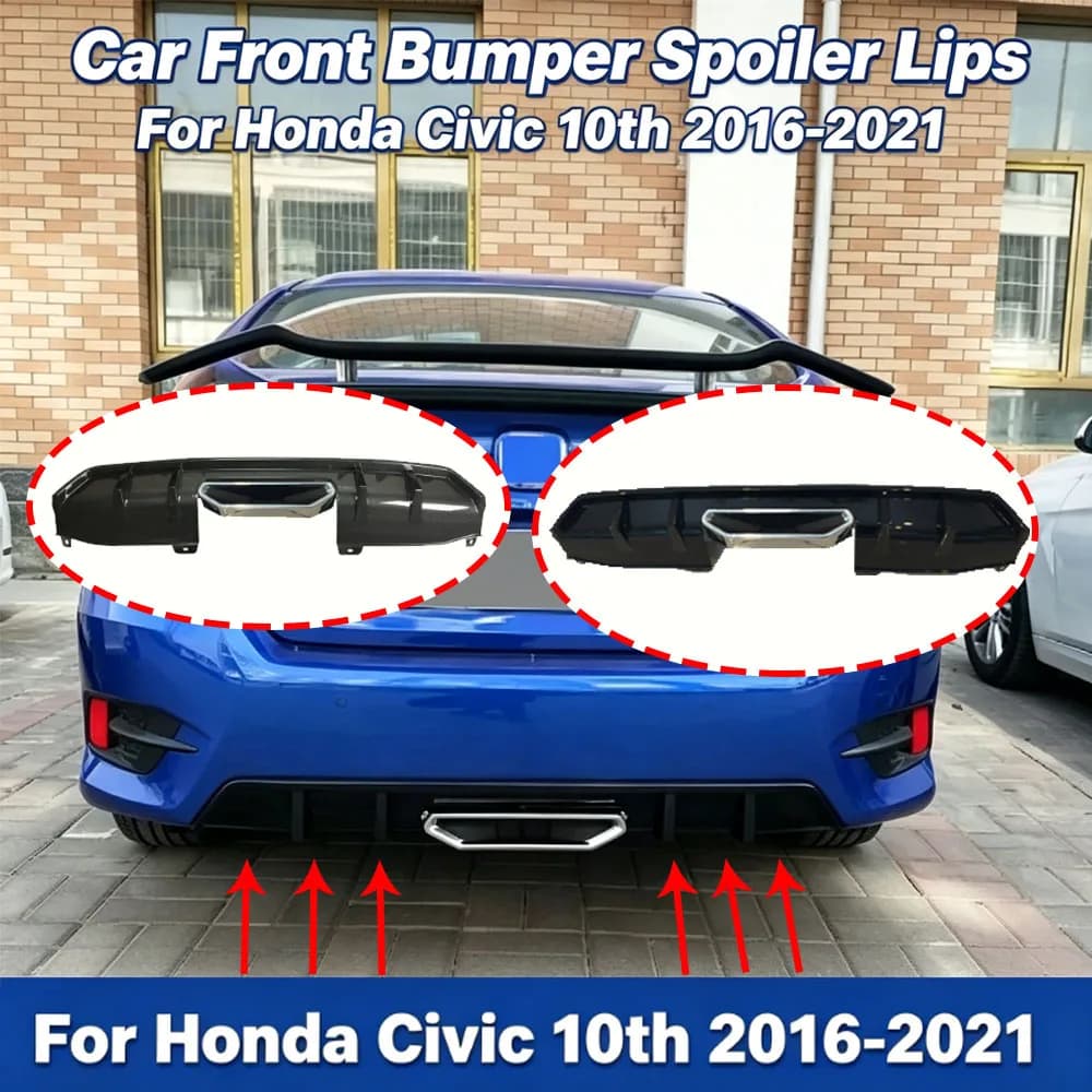 Car Rear Bumper Spoiler Lips for Honda Civic 10th 2016-2021 Lower Diffuser Splitter Guard Board Auto Accessories Tuning